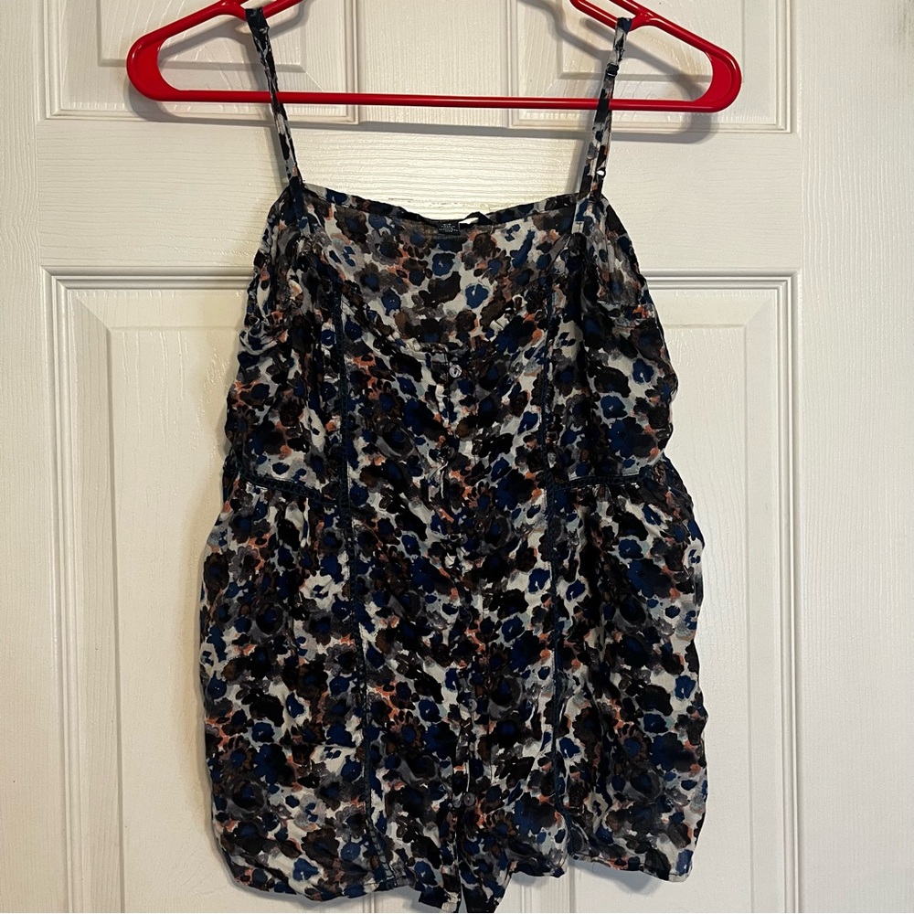 American Eagle Brown and Navy Floral Fairygoth Tank Top Size Small Whimsigoth